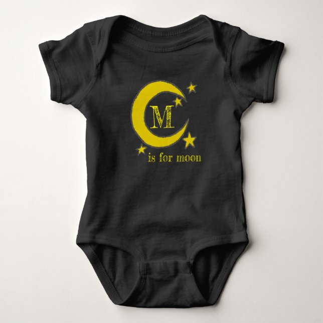 M ist für Mond Yellow Crescent Night Sky Stars ABC Baby Strampler (Vorderseite)