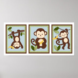 M ist für Monkey Jungle Nursery Wandkunst Druck Poster