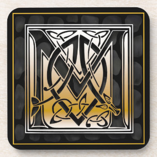 "M" keltische Monogramm-Untersetzer aus schwarzem Untersetzer