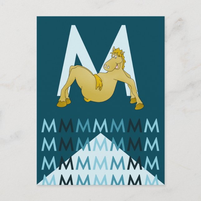 M Letter Dark blue card Flexible Pony Bunt. Postkarte (Vorderseite)