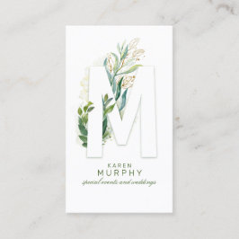 M Letter Monogram Gold Greenerity Blätter Elegant Visitenkarte