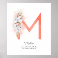 M Letter Monogram White Orchias and Pampas Grass