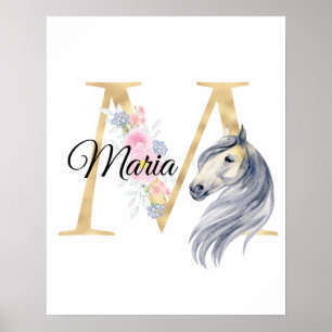 M letter personalised name monogram with horse poster