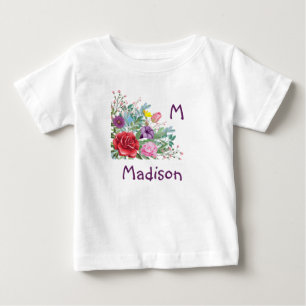 M Madison Personalisiere Initialname, Rose Blume Baby T-shirt