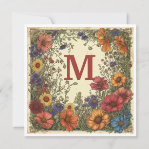 "M" Milano Rot: Bloom & Monogram Feiertagskarte