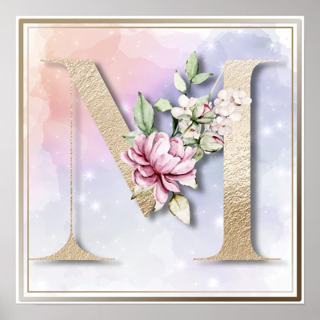 M Monogram Burgundy Floral Poster (Vorne)