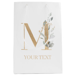 M Monogram Floral Personalisiert Medium Geschenkbe Mittlere Geschenktüte