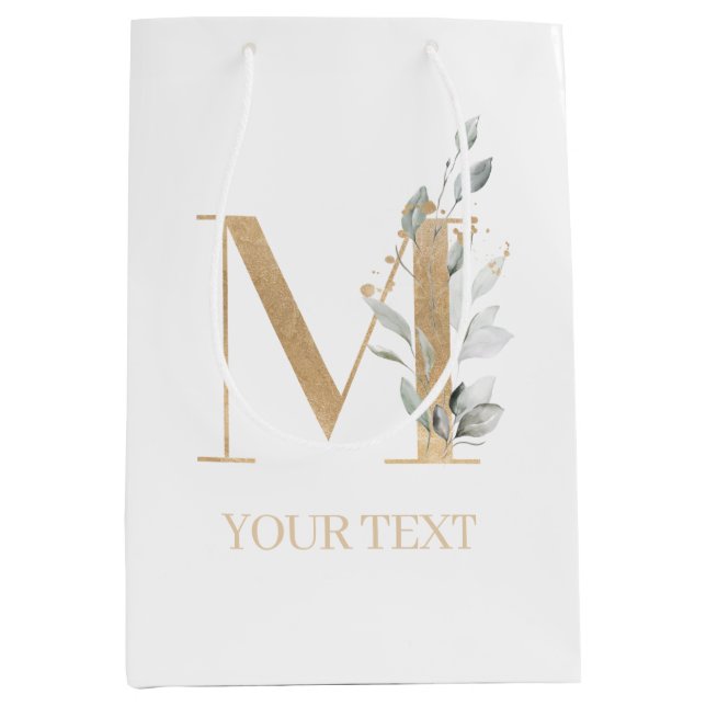 M Monogram Floral Personalisiert Medium Geschenkbe Mittlere Geschenktüte (Vorderseite)