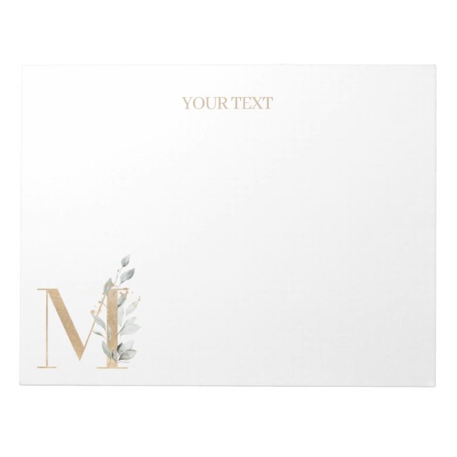 M Monogram Floral Personalisiert Notepad Notizblock (Vorderseite)