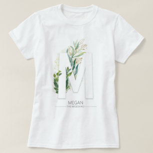 M Monogram Gold Greenery Blätter Elegant T-Shirt