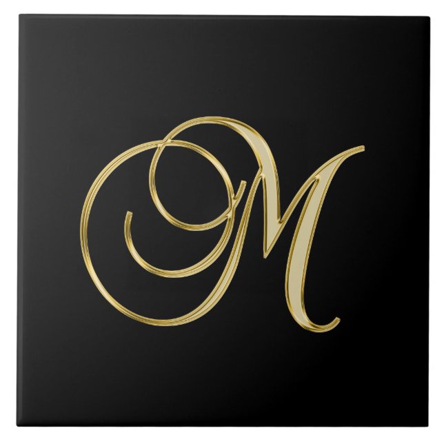 M Monogram Gold Script Fliese (Vorderseite)