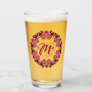 M Monogram Hübsch Boho Floral Hütte Bridesmaid Glas