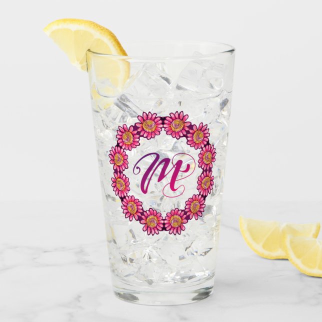 M Monogram Hübsch Boho Floral Hütte Girl Niedlich Glas (Vorderseite Ice)