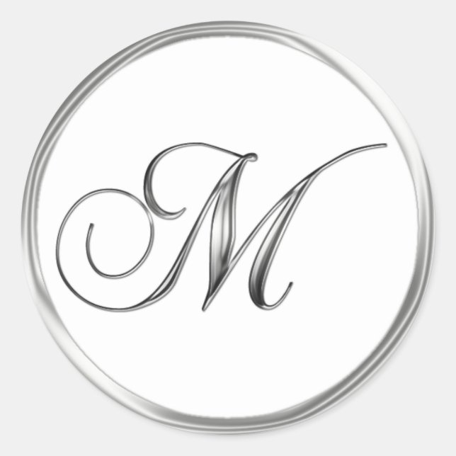 M Monogram Letter Sliver auf dem White Wedding Sie Runder Aufkleber (Vorderseite)