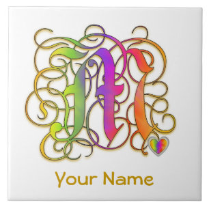M Monogramm Ihr Name "Gothic Rainbow" Keramik Tile Fliese