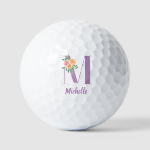 M Monogramm Lila Blumenfarbe Personalisiert Golfball