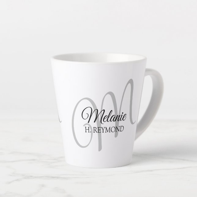 M-Monogramm Name und Initiale schön weiß Milchtasse (Rechte Ecke)