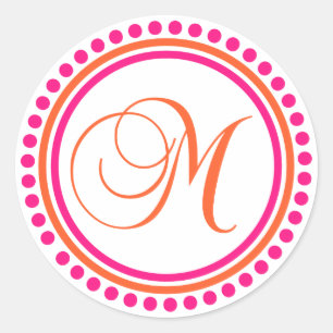 M Monogramm (rosa/orangefarbener Punktkreis) Runder Aufkleber