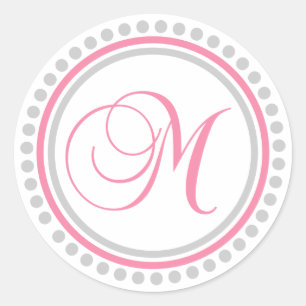 M Monogramm (rosa/silberfarbener Punktkreis) Runder Aufkleber