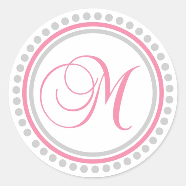 M Monogramm (rosa/silberfarbener Punktkreis) Runder Aufkleber (Vorderseite)