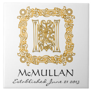 "M" Nachname Hochzeitstag Monogramm Tile Fliese