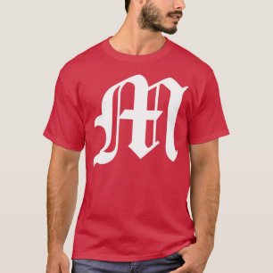 M Old English Initial White Letter M T-Shirt