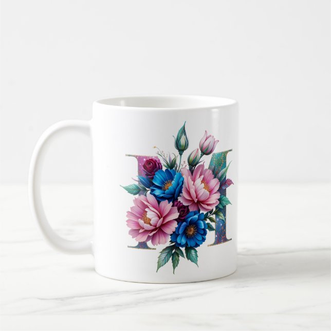 M Tasse für Kaffee - Blumendesign (Links)