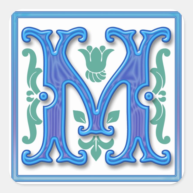 M - Vintager Buchstabe M Quadratischer Aufkleber (Vorderseite)