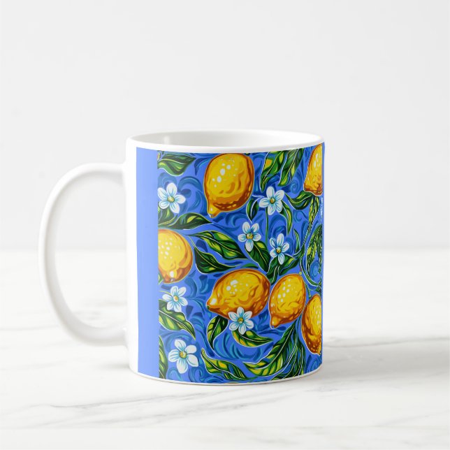 Ma Ma's Kitchen blau und gelb Kaffeetasse (Links)