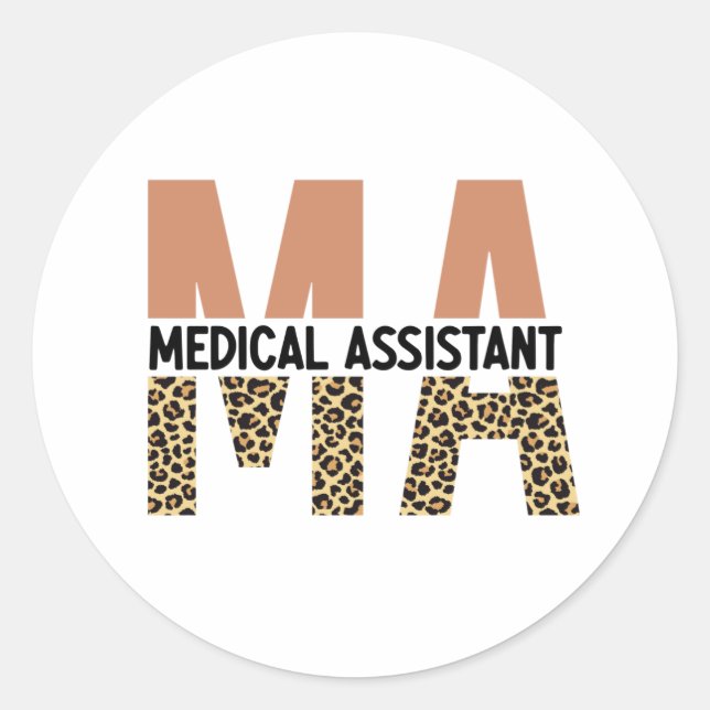 MA Medical Assistant Leopard Print Runder Aufkleber (Vorderseite)