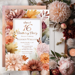 Ma   Peonies Floral Sweet 16 Geburtstagsparty Folieneinladung
