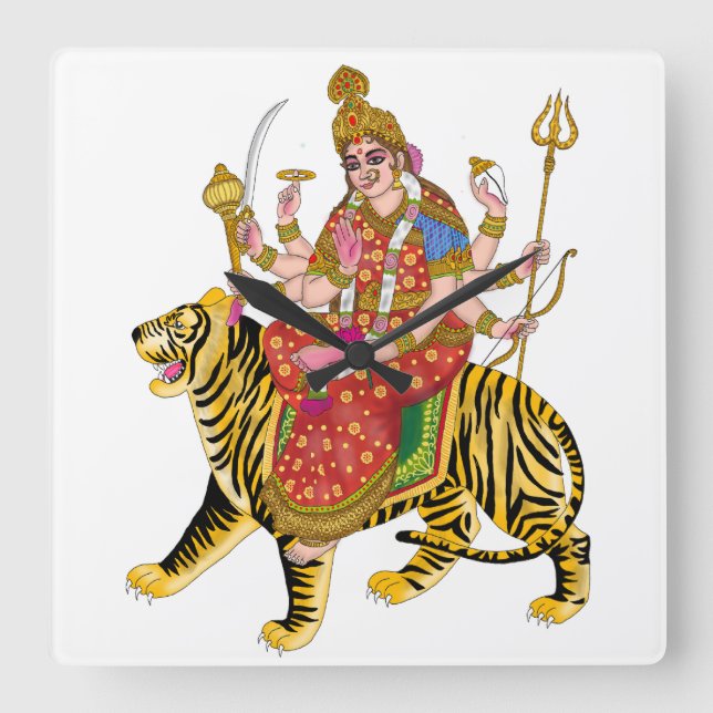 Maa Durga Wall Clock Quadratische Wanduhr (Vorderseite)