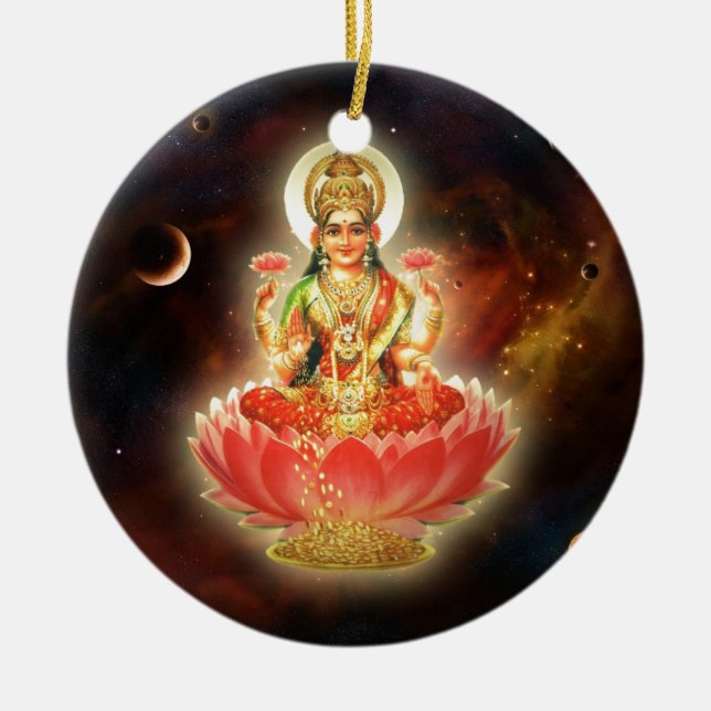 Maa Maha Lakshmi Devi Laxmi Göttin des Reichtums Keramik Ornament (Vorne)
