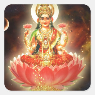 Maa Maha Lakshmi Devi Laxmi Göttin des Reichtums Quadratischer Aufkleber