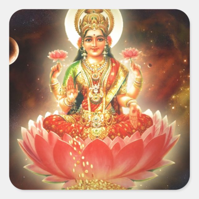 Maa Maha Lakshmi Devi Laxmi Quadratischer Aufkleber (Vorderseite)
