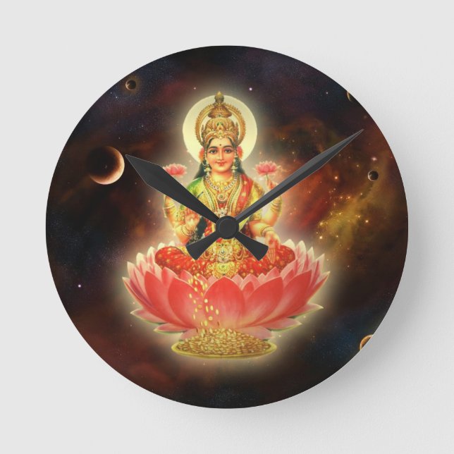 Maa Maha Lakshmi Devi Laxmi Runde Wanduhr (Vorderseite)
