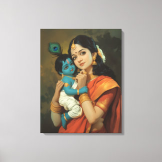 Maa Yashoda und Little Krishna Leinwand Wall Art