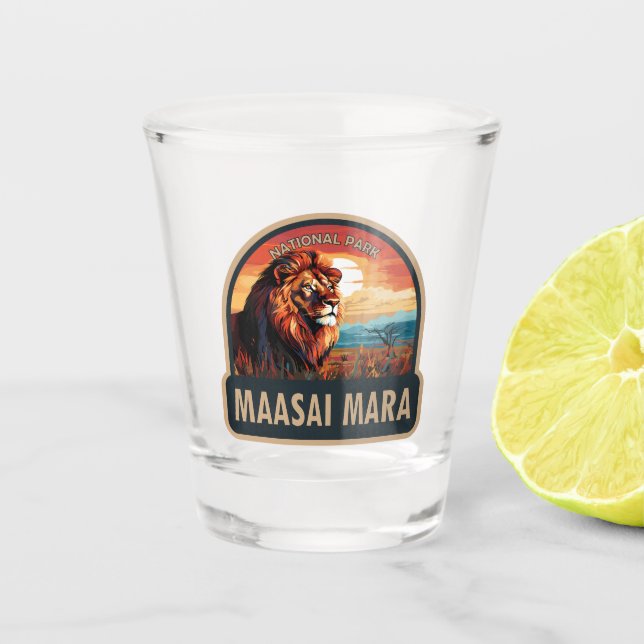 Maasai Mara National Reserve Lion Art Schnapsglas (Vorderseite)