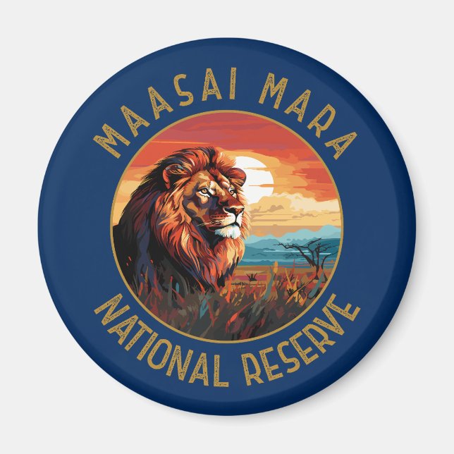 Maasai Mara National Reserve Lion Retro Not leiden Magnet (Vorne)