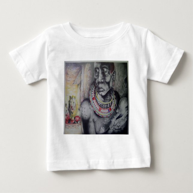 Maasai Mutter & Kind mit Löwenkunst Print/Grafik Baby T-shirt (Vorderseite)