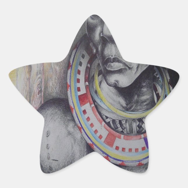 Maasai Mutter und Kind mit Löwe Art Print/Graphen Stern-Aufkleber (Vorderseite)