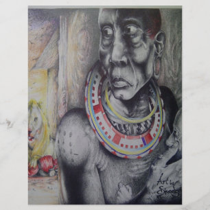 Maasai-Mutter und Kind mit Löwe Kunstprint