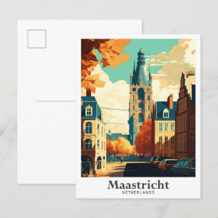 Maastricht Netherlands Vintage Travel Illustration Postkarte