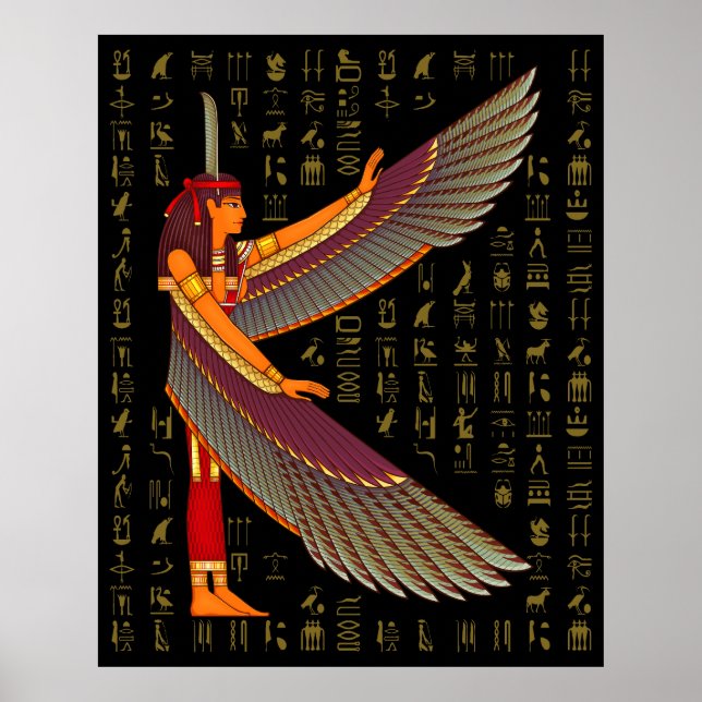 Ma'at Golden Hieroglyphs auf schwarzem Poster (Vorne)