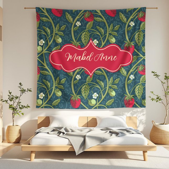 Mabel Anne Dark Blue Strawberry Vine Fleecedecke (detail)