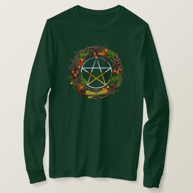Mabon Weinwanderwege mit Pentagramm T-Shirt (Design vorne)