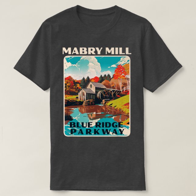 Mabry Mill Blue Ridge Parkway Retro WPA Style Nati T-Shirt (Design vorne)