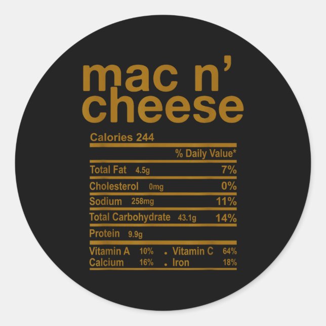 Mac And Cheese Nutrition Facts Funny Thanksgiving  Runder Aufkleber (Vorderseite)