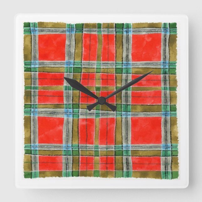 MAC BAIN TARTAN Square Wall Clock Quadratische Wanduhr (Vorderseite)