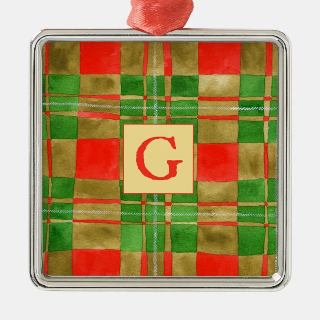 MAC GREGOR TARTAN Glas Square Ornament + Initial Aus Metall (Vorne)